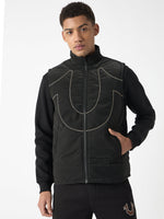 True Religion Men Black Solid Stand Collar Sleeveless Gilet Jacket
