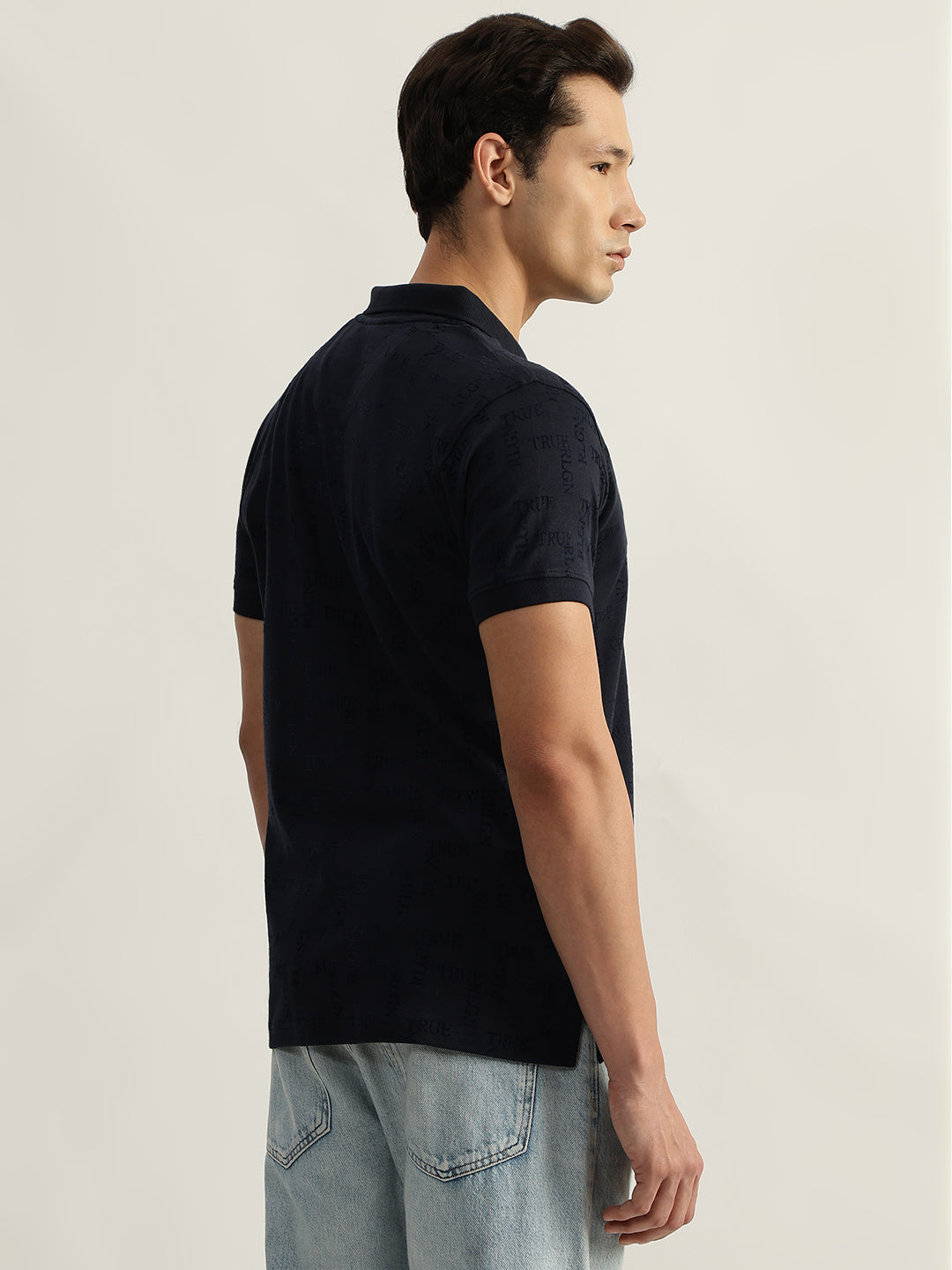 True Religion Men Navy Solid Polo Collar Short Sleeves Tshirt