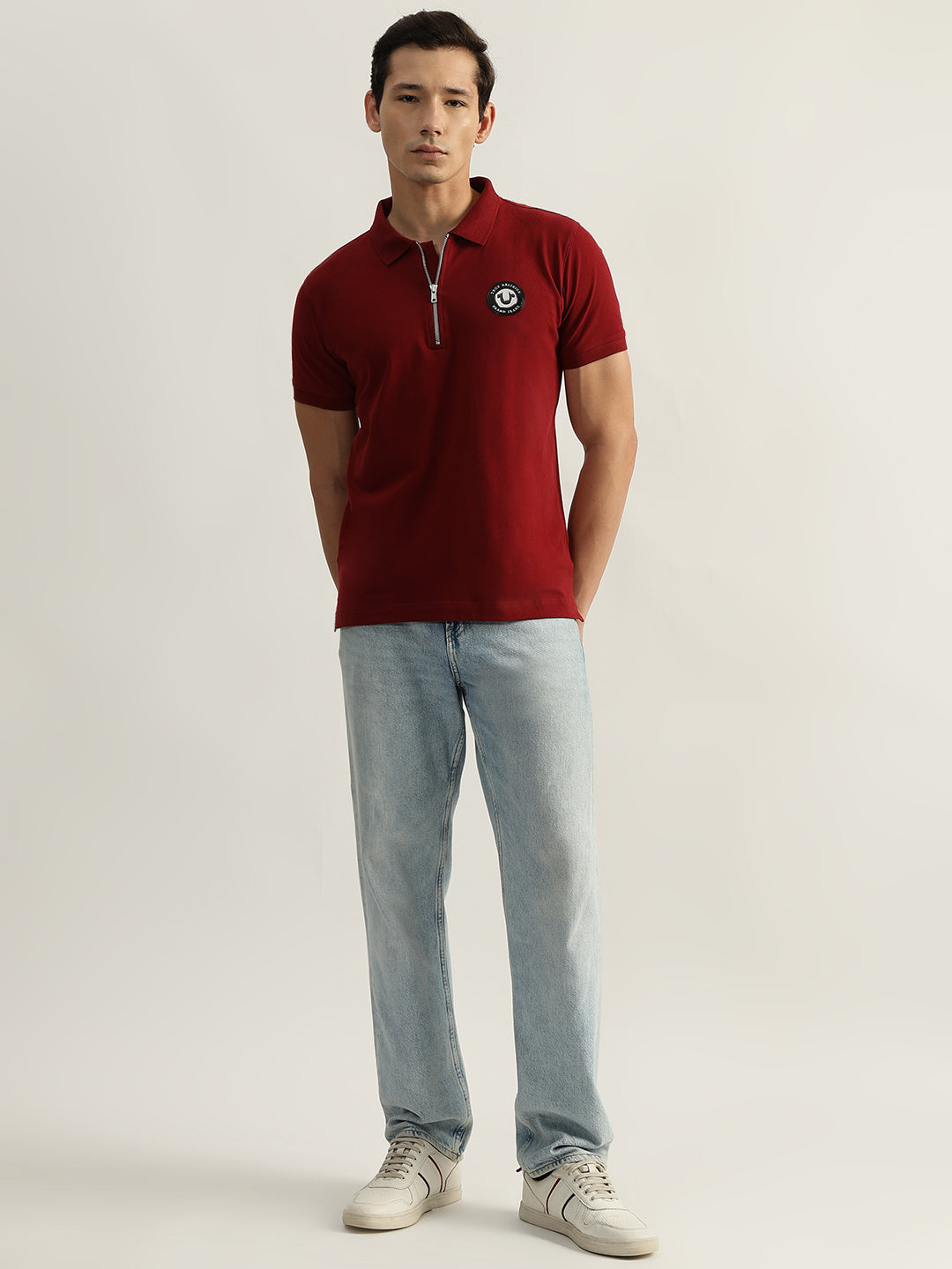 True Religion Men Red Solid Polo Collar Short Sleeves Tshirt