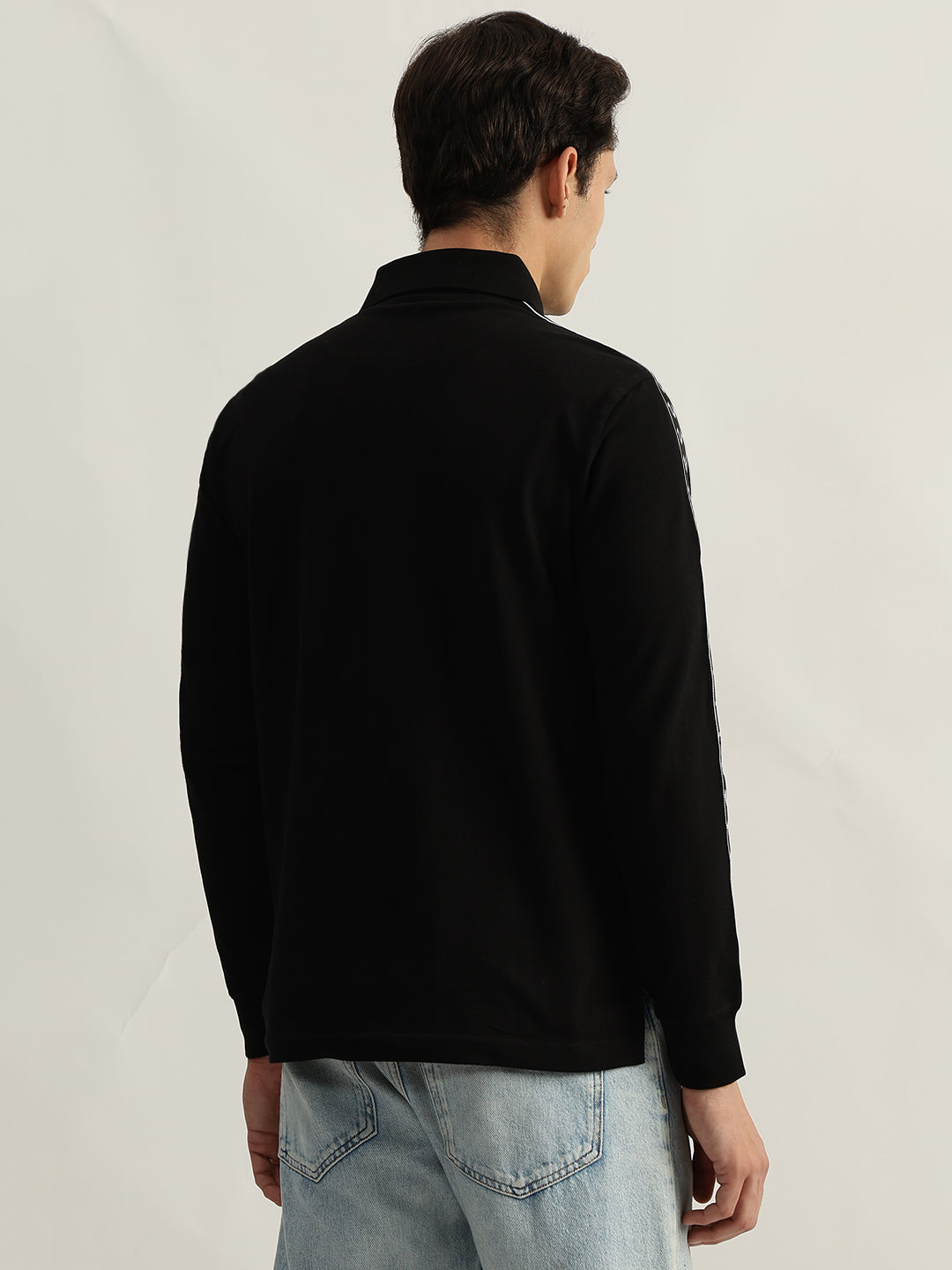 Men black solid polo collar full sleeves tshirt