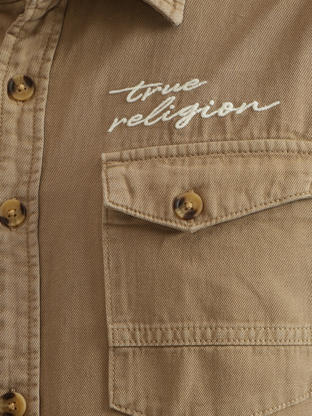 Men beige embroidered spread collar full sleeves shirt