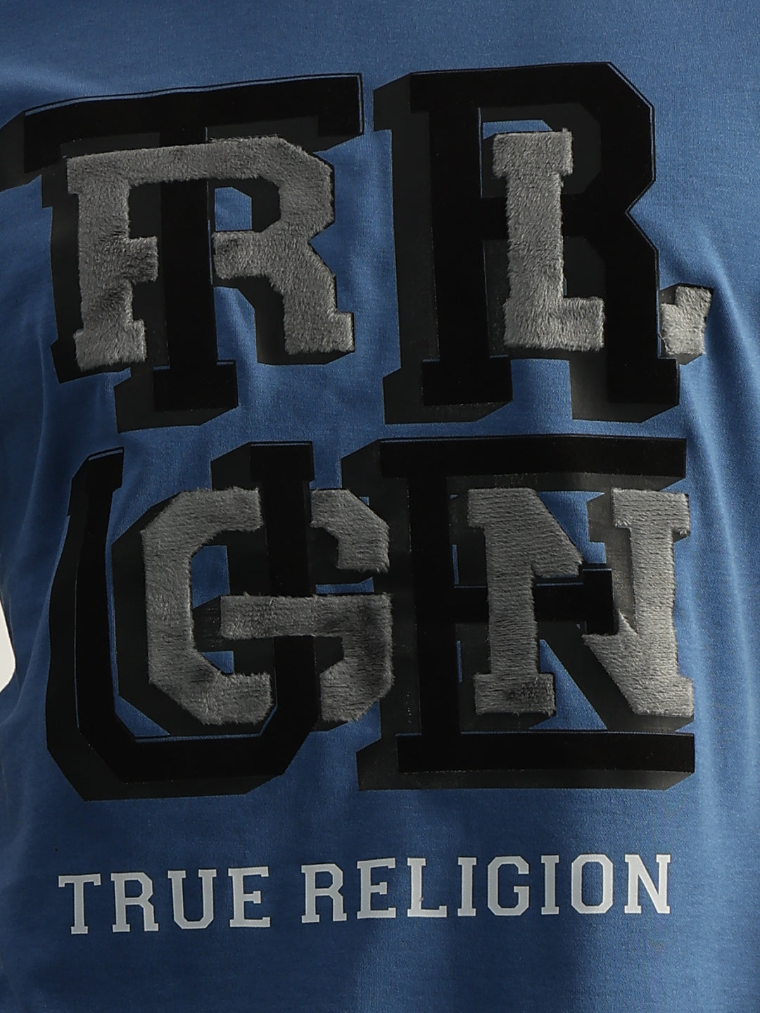 True Religion Men Blue Printed Round Neck Short Sleeves Tshirt