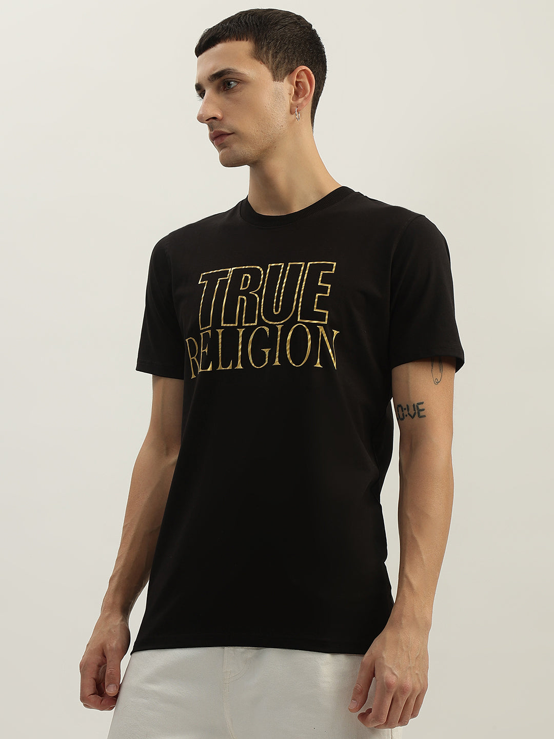 True Religion Men Black Printed Round Neck Short Sleeves Tshirt