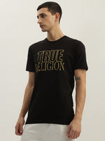 True Religion Men Black Printed Round Neck Short Sleeves Tshirt