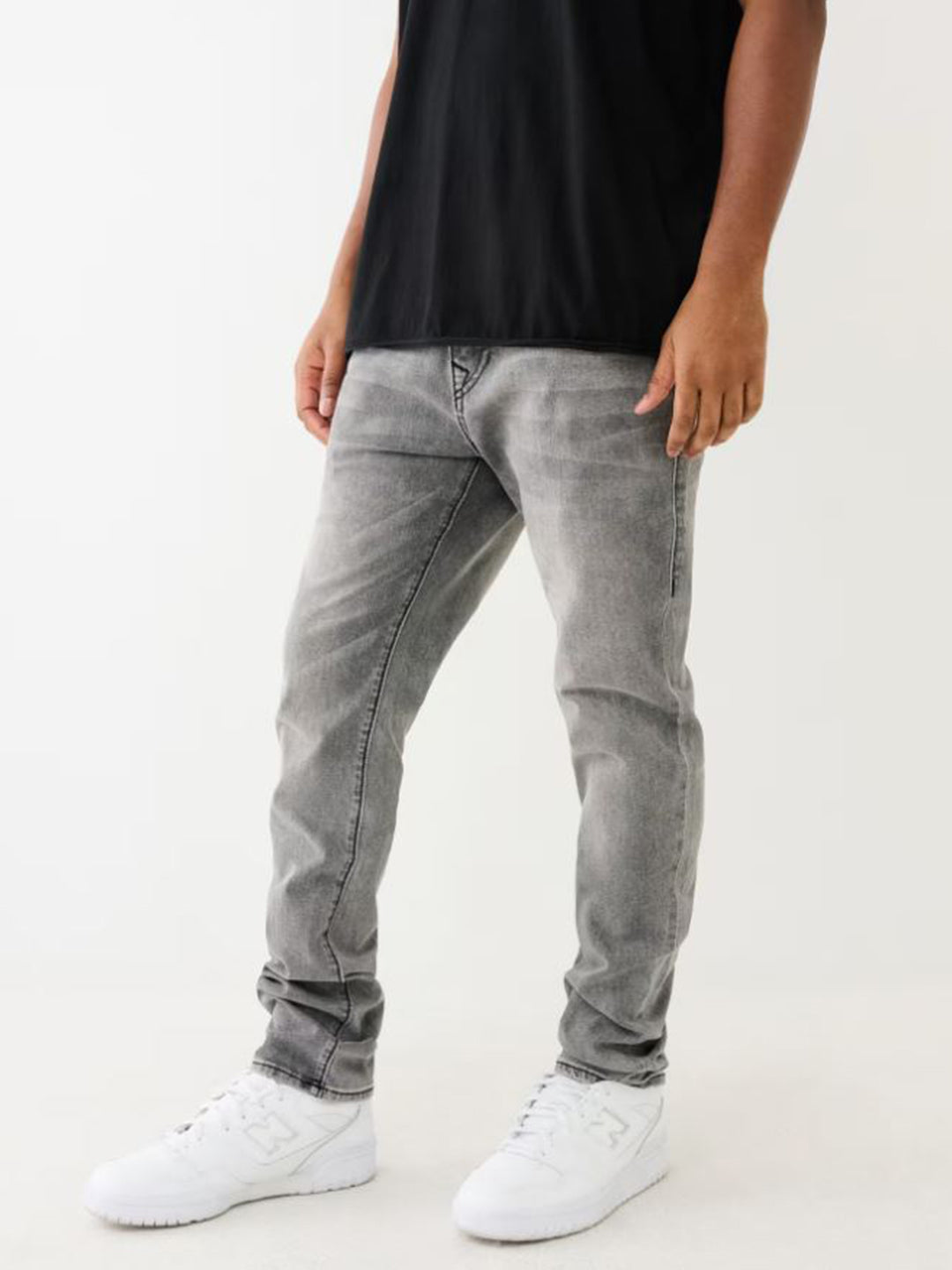 True Religion Men Grey Slim Fit Washed Jeans