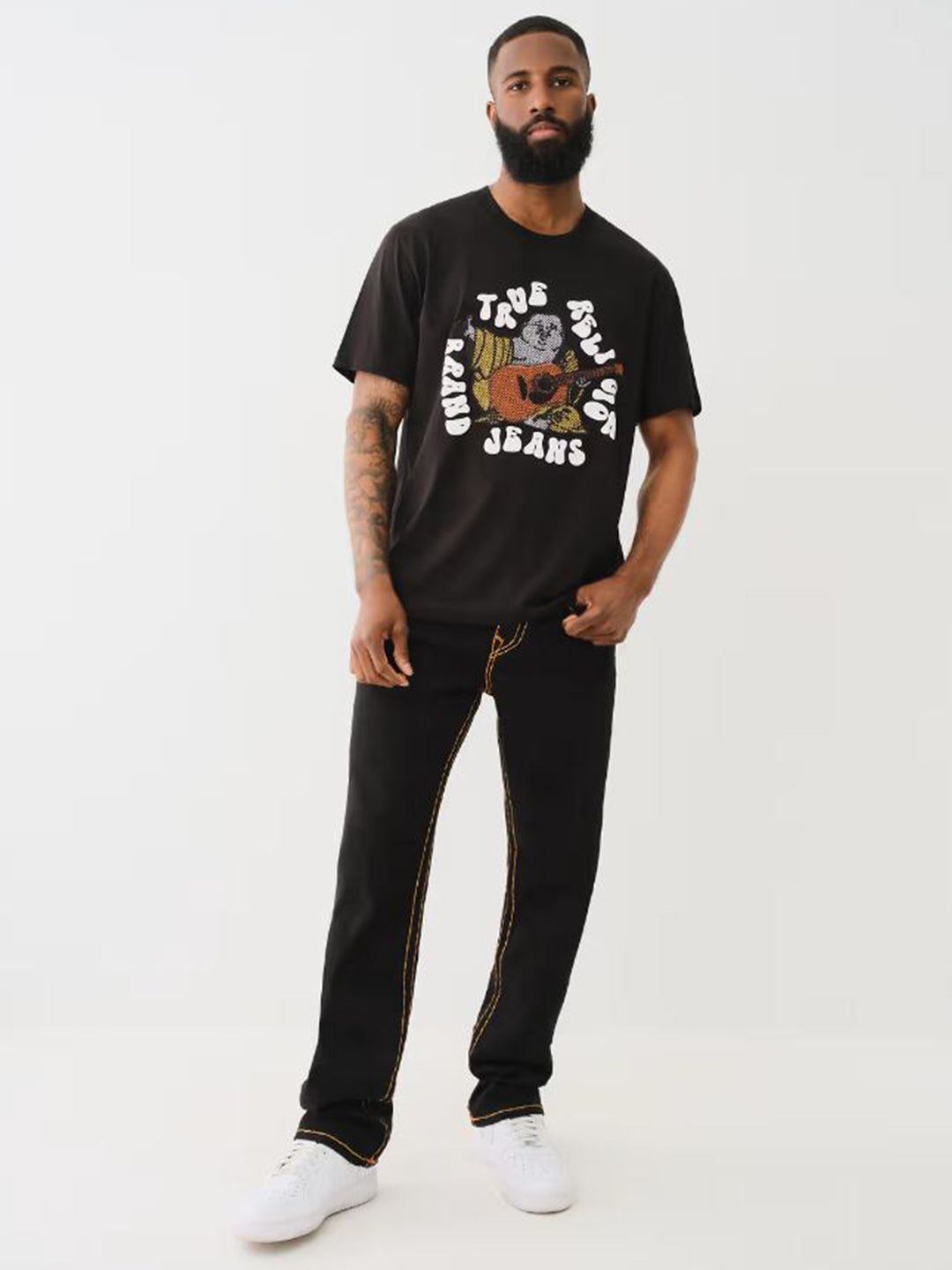 True Religion Men SUPER T Ricky Straight Fit Pure Cotton Mid Rise Jeans
