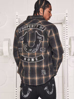 True Religion Mens Black Spread Collar Full Sleeve Patch Work Shirt