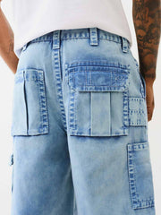 True Religion Men Blue Oversize Fit Washed Trouser