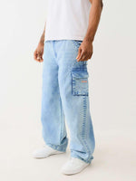 True Religion Men Blue Oversize Fit Washed Trouser