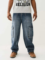 True Religion Men Blue Oversize Fit Washed Trouser