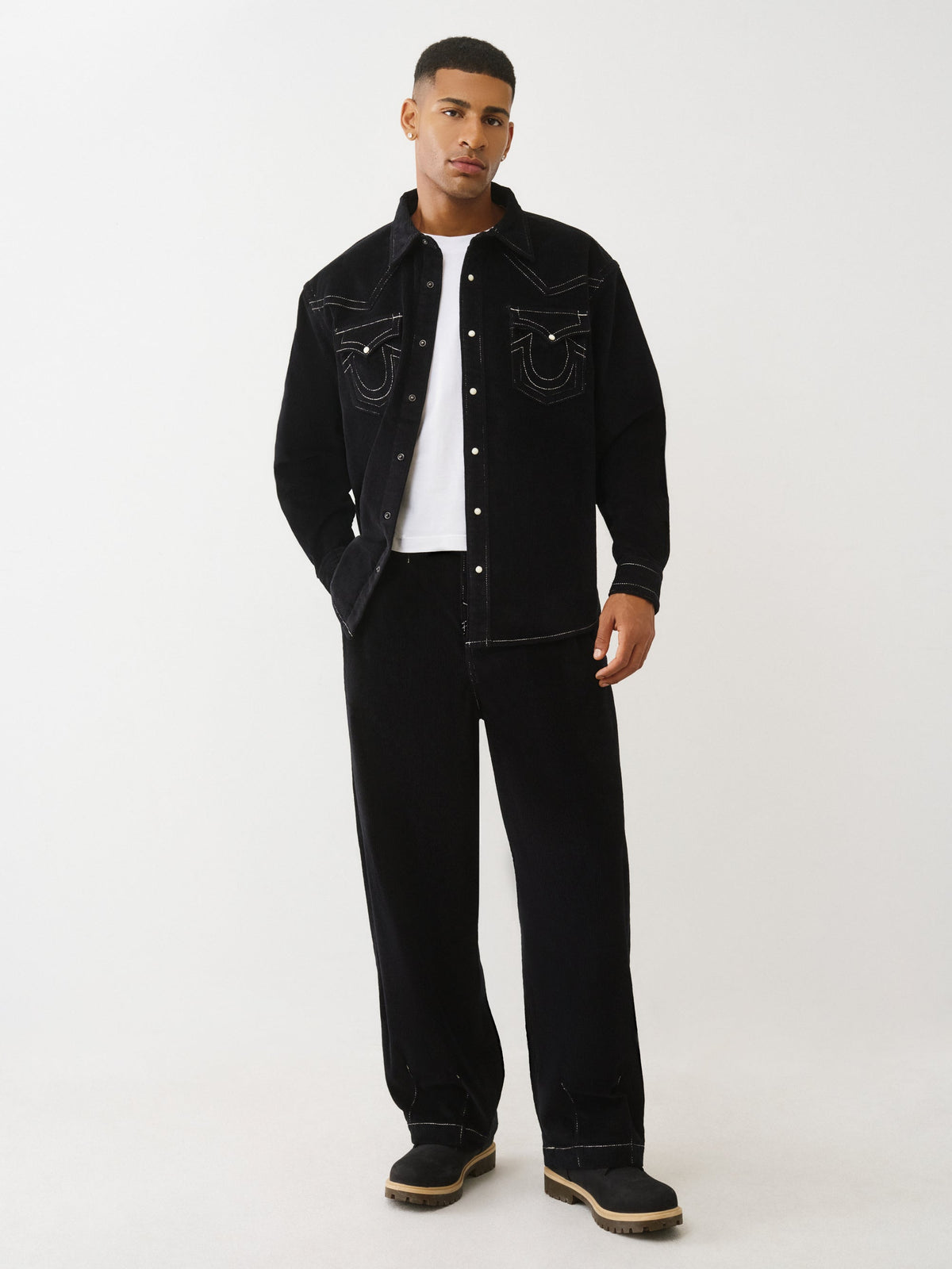 TRUE RELIGION Men Black Cotton Solid Trouser