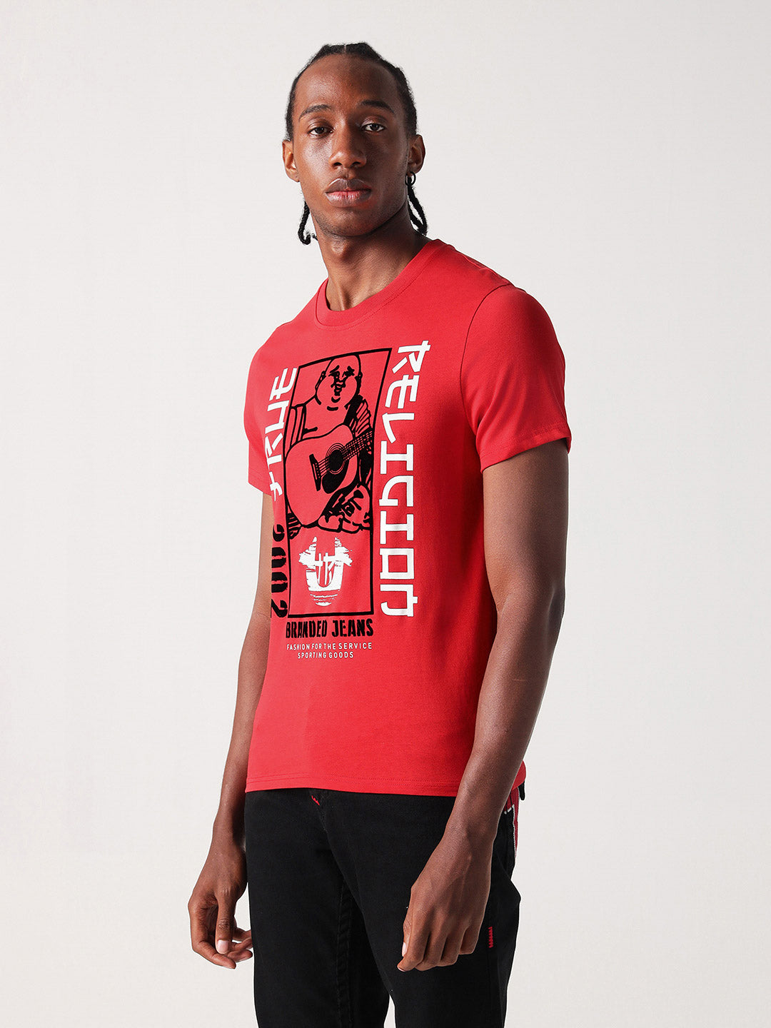 True Religion Men Red Placement Print Round Neck Tshirt