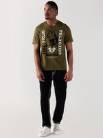 True Religion Men Green Printed Round Neck Regular Fit T Shirt