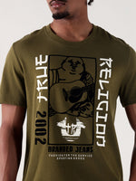 True Religion Men Green Printed Round Neck Regular Fit T Shirt
