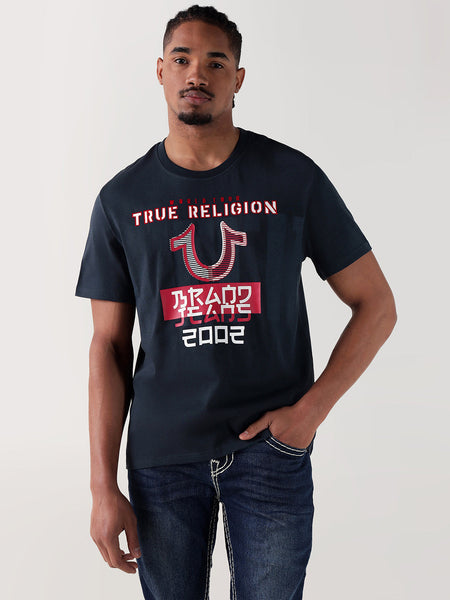 True Religion Men Navy Blue Printed Round Neck Regular Fit T Shirt