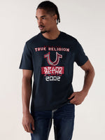 True Religion Men Navy Blue Printed Round Neck Regular Fit T Shirt