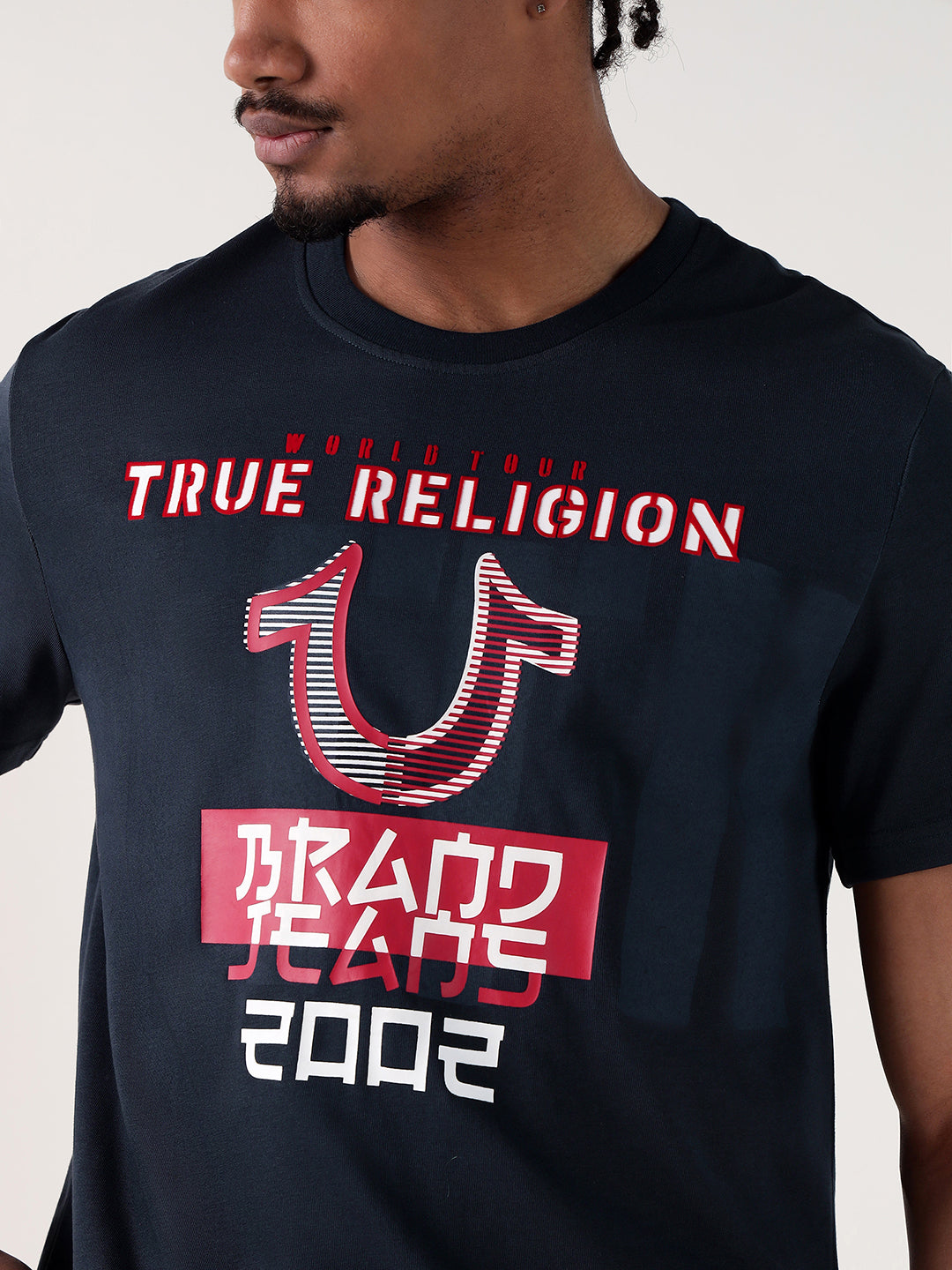 True Religion Men Navy Blue Printed Round Neck Regular Fit T Shirt