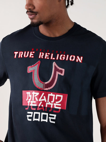 True Religion Men Navy Blue Printed Round Neck Regular Fit T Shirt