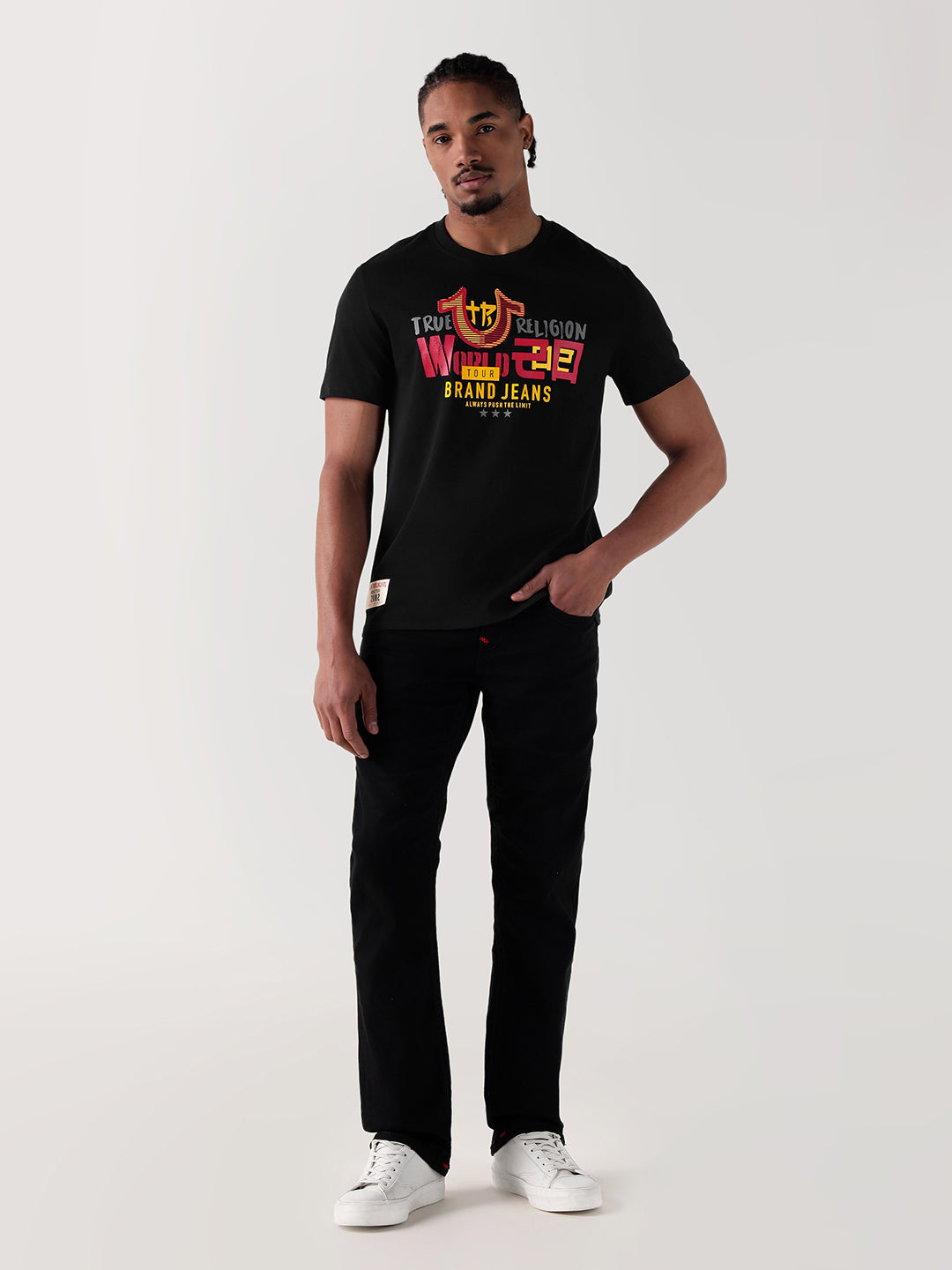 True Religion Men Black Printed Round Neck Regular Fit T Shirt