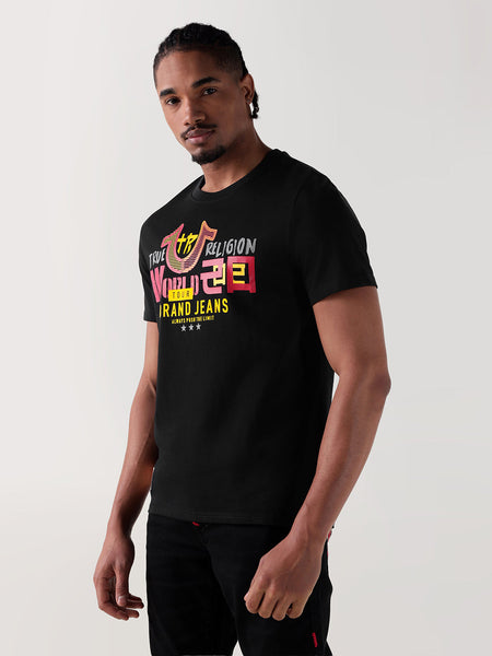 True Religion Men Black Printed Round Neck Regular Fit T Shirt