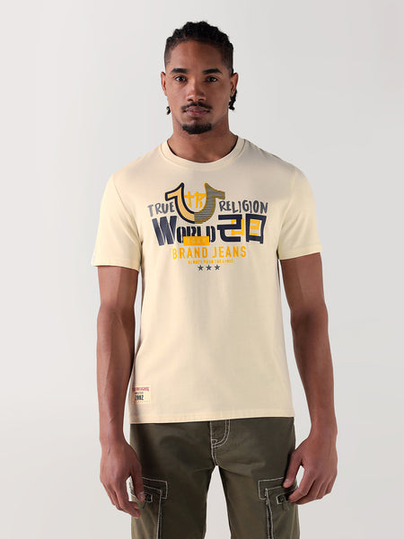 True Religion Men Cream Printed Round Neck Regular Fit T Shirt