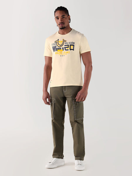 True Religion Men Cream Printed Round Neck Regular Fit T Shirt
