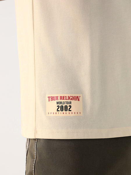 True Religion Men Cream Printed Round Neck Regular Fit T Shirt