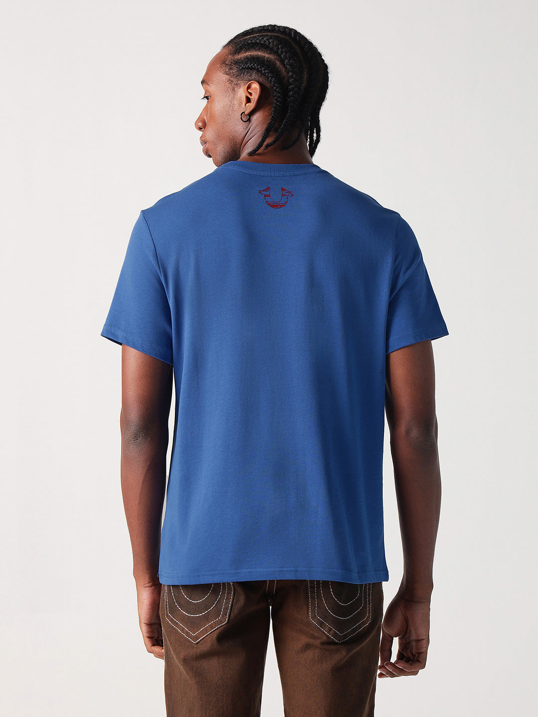 True Religion Men Blue Placement Print Round Neck Tshirt