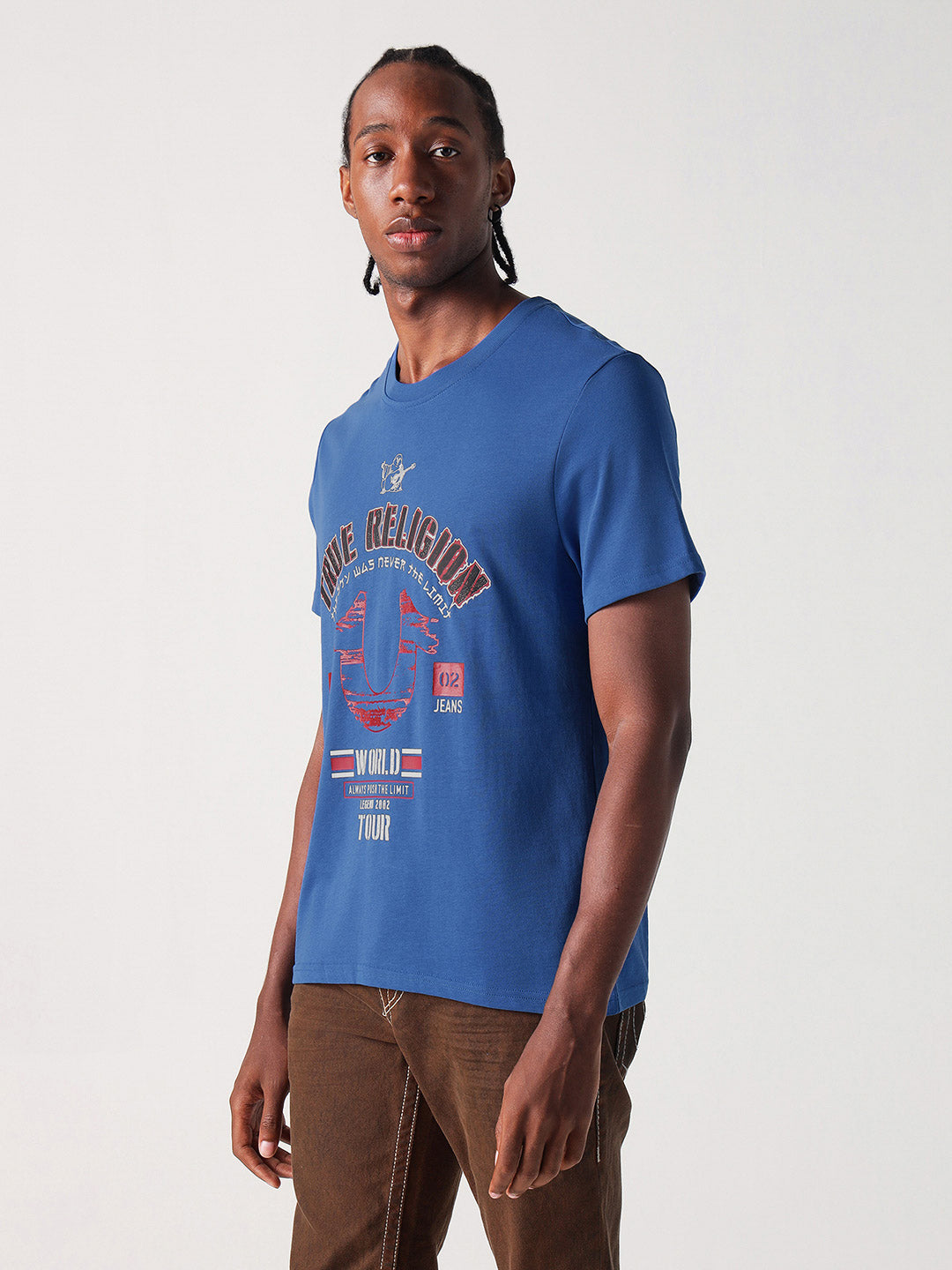 True Religion Men Blue Placement Print Round Neck Tshirt