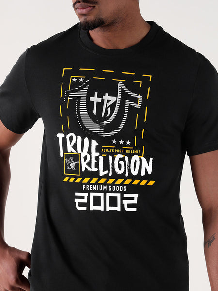 True Religion Men Black Printed Round Neck Regular Fit T Shirt