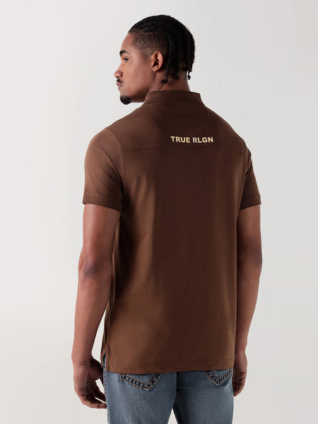 True Religion Men Brown Logo Regular Fit Polo T-Shirt