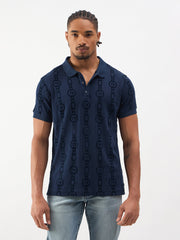 TRUE RELIGION Men Blue Printed Regular Fit Polo T-Shirt