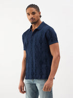 TRUE RELIGION Men Blue Printed Regular Fit Polo T-Shirt