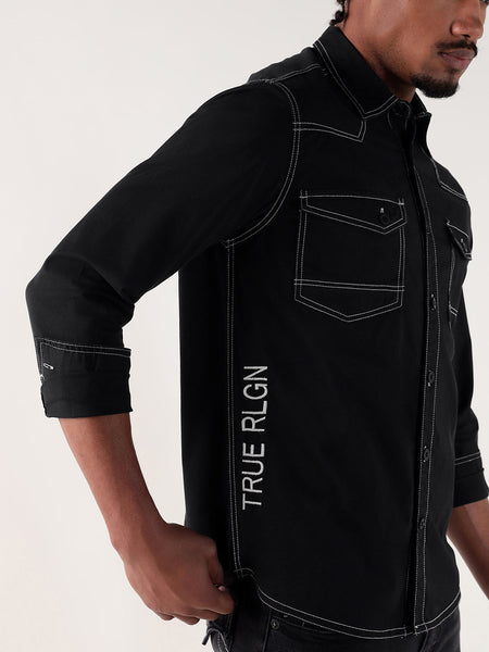 True Religion Men Black Regular Fit Shirt