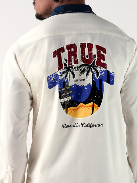 True Religion Men Beige Regular Fit Shirt