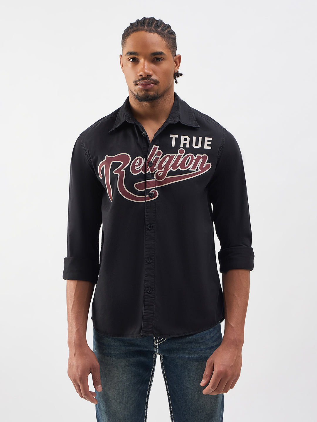 Men black logo regular fit shirt