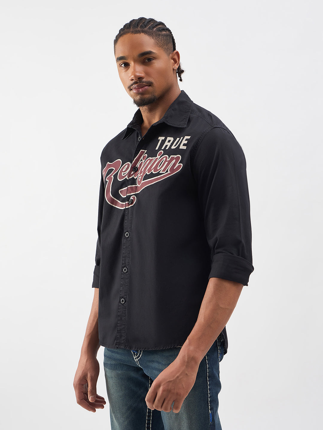Men black logo regular fit shirt