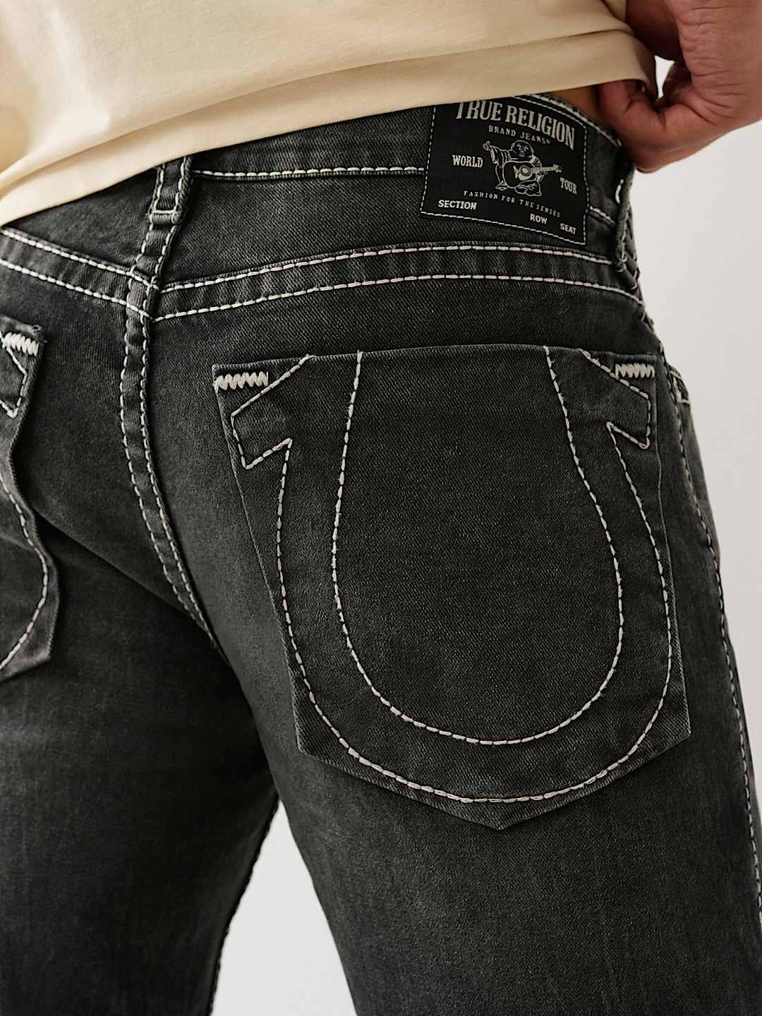 Men black straight fit washed big t ricky shorts