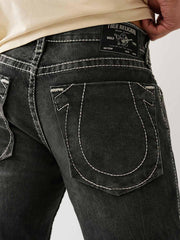 True Religion Men Black Straight Fit Washed Big T Ricky Shorts