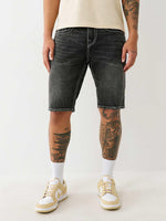 True Religion Men Black Straight Fit Washed Big T Ricky Shorts