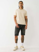 True Religion Men Black Straight Fit Washed Big T Ricky Shorts