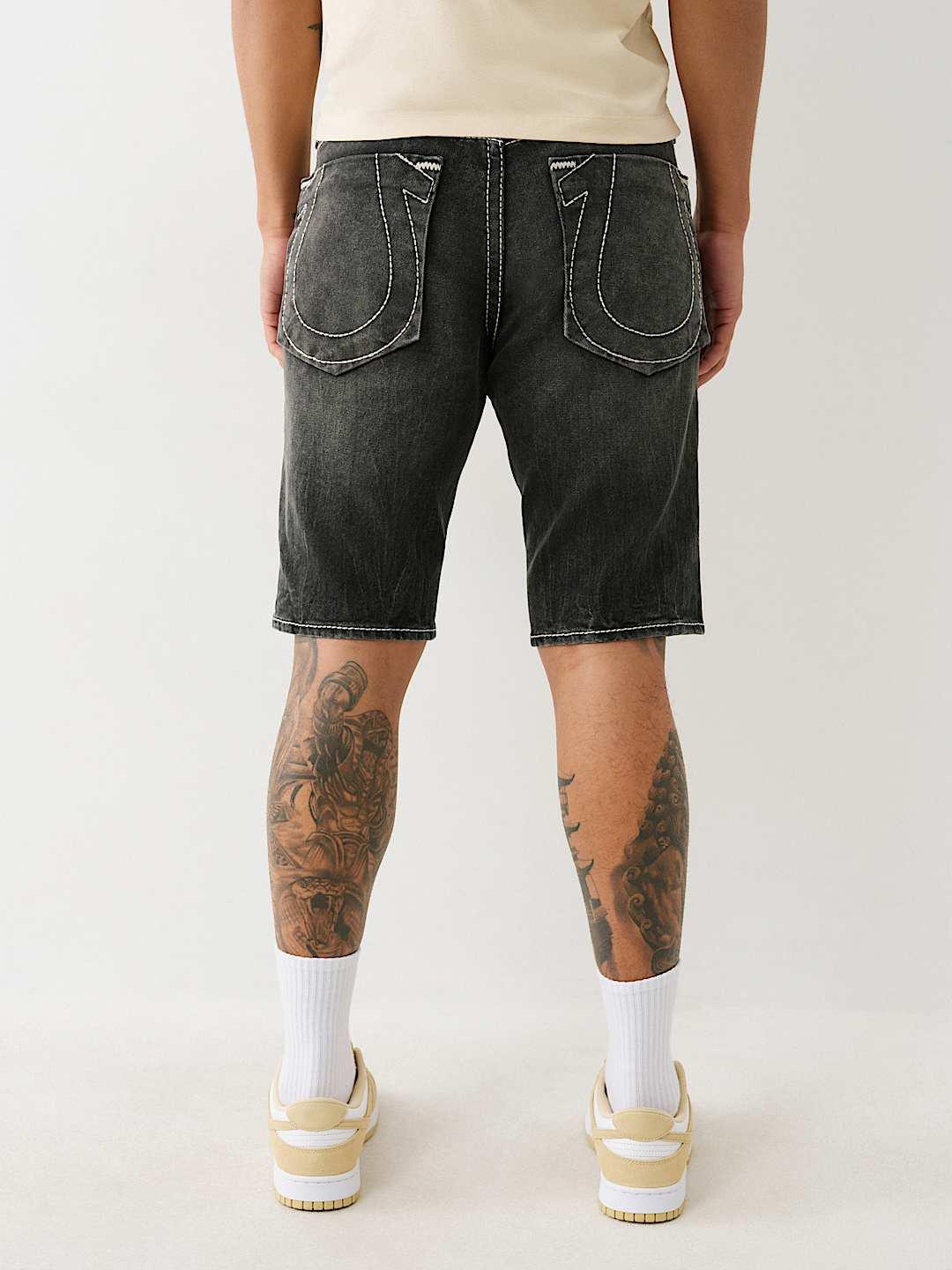 Men black straight fit washed big t ricky shorts