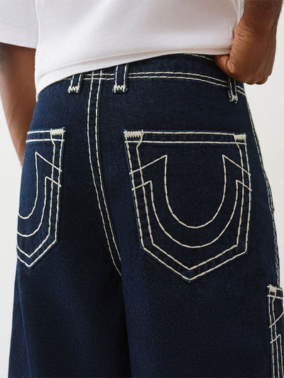 True Religion Men Navy Blue Solid Oversized Pure Cotton Cargo Pant