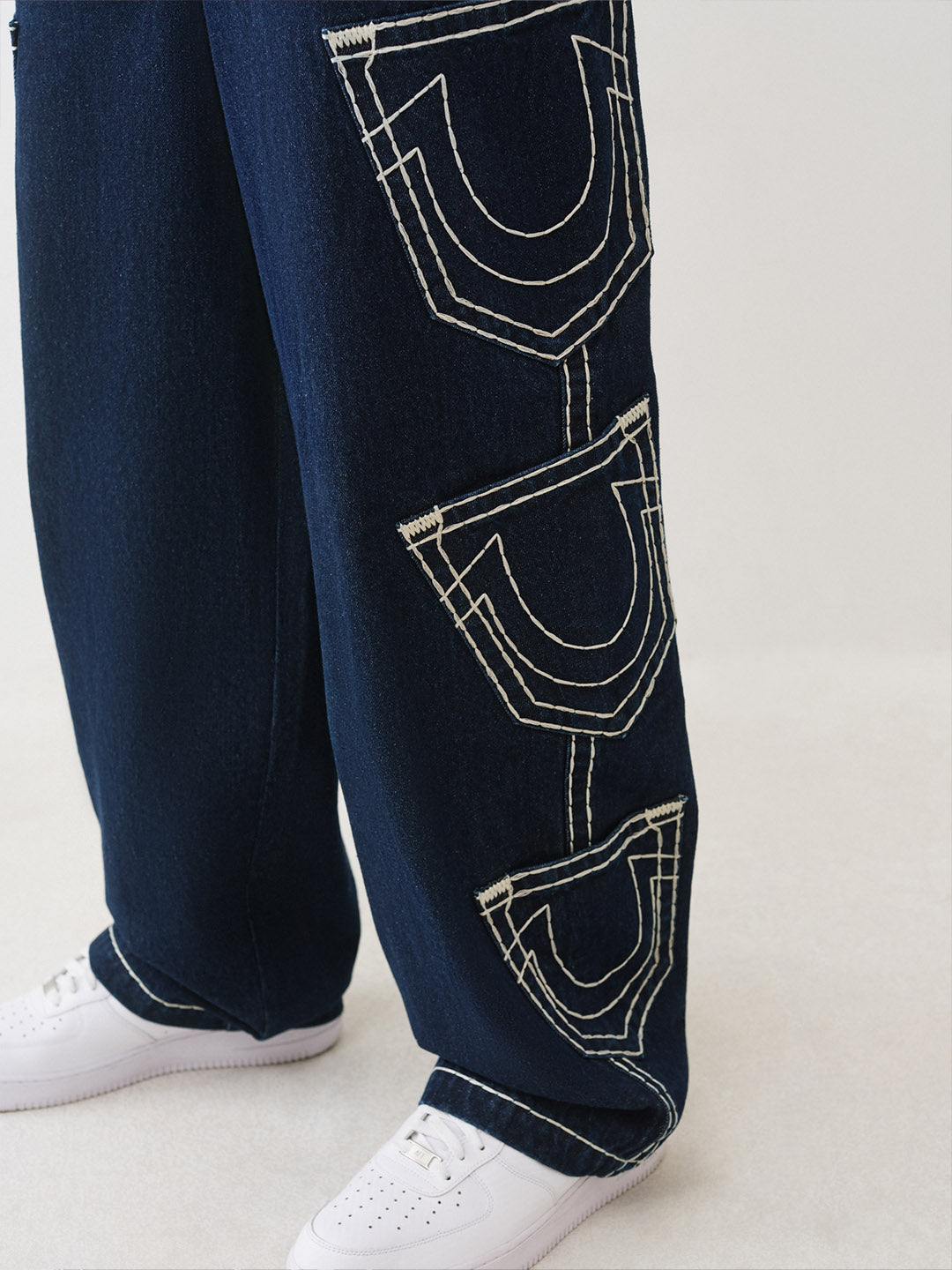 Men oversize navy blue solid pure cotton trouser