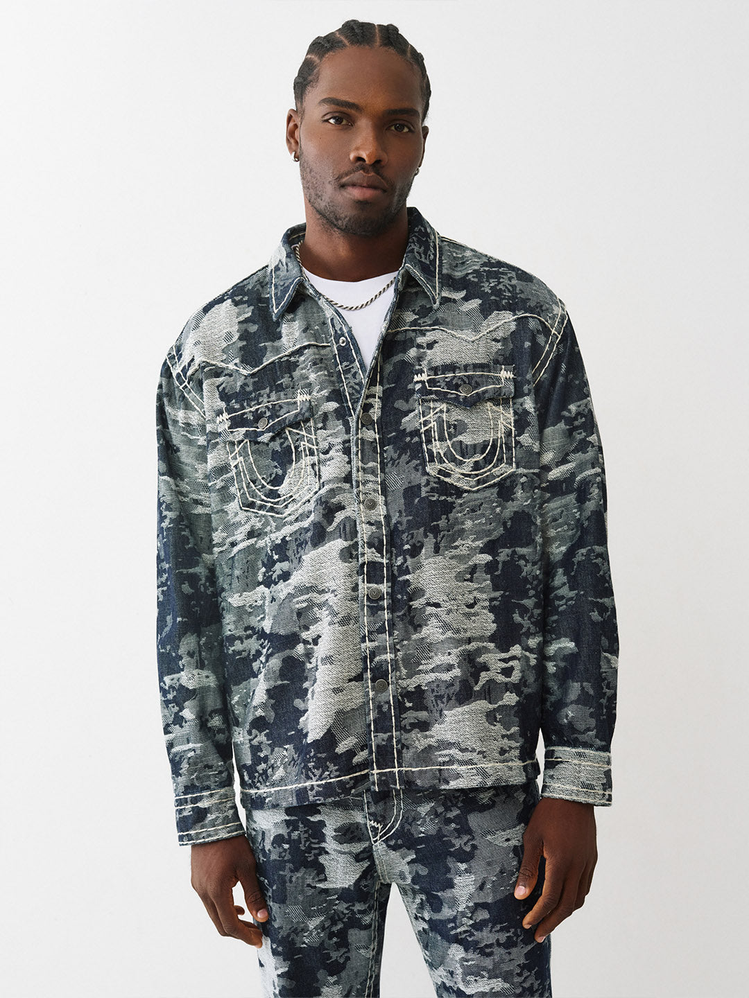 Men straight fit blue printed pure cotton shirt