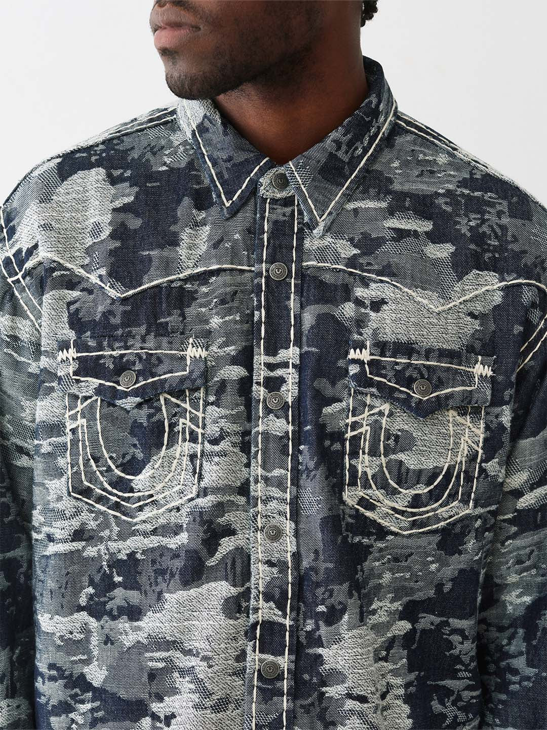 Men straight fit blue printed pure cotton shirt