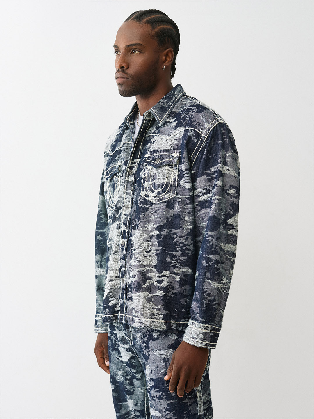 Men straight fit blue printed pure cotton shirt