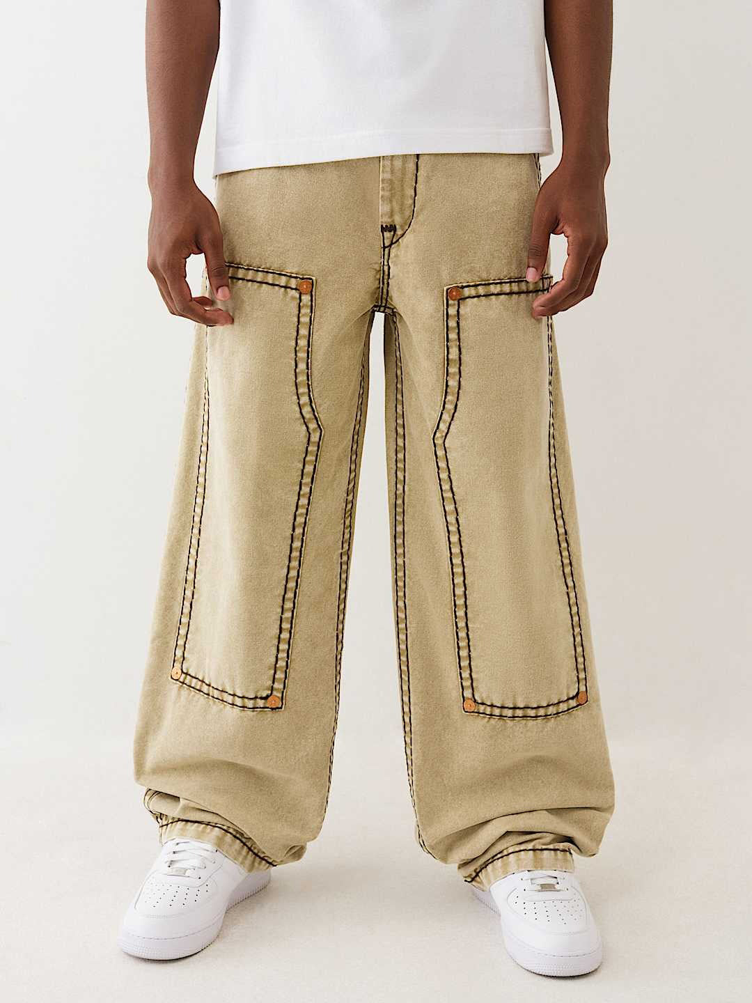 TRUE RELIGION Men Beige Super T Lightly Washed Mid Rise Baggy Jeans