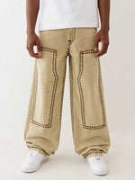 TRUE RELIGION Men Beige Super T Lightly Washed Mid Rise Baggy Jeans