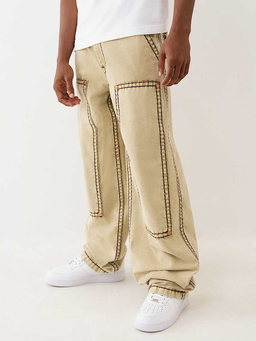 Men beige super t lightly washed mid rise baggy jeans